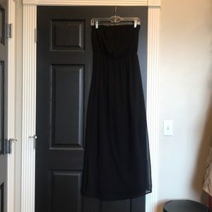 Long black strapless chiffon dress